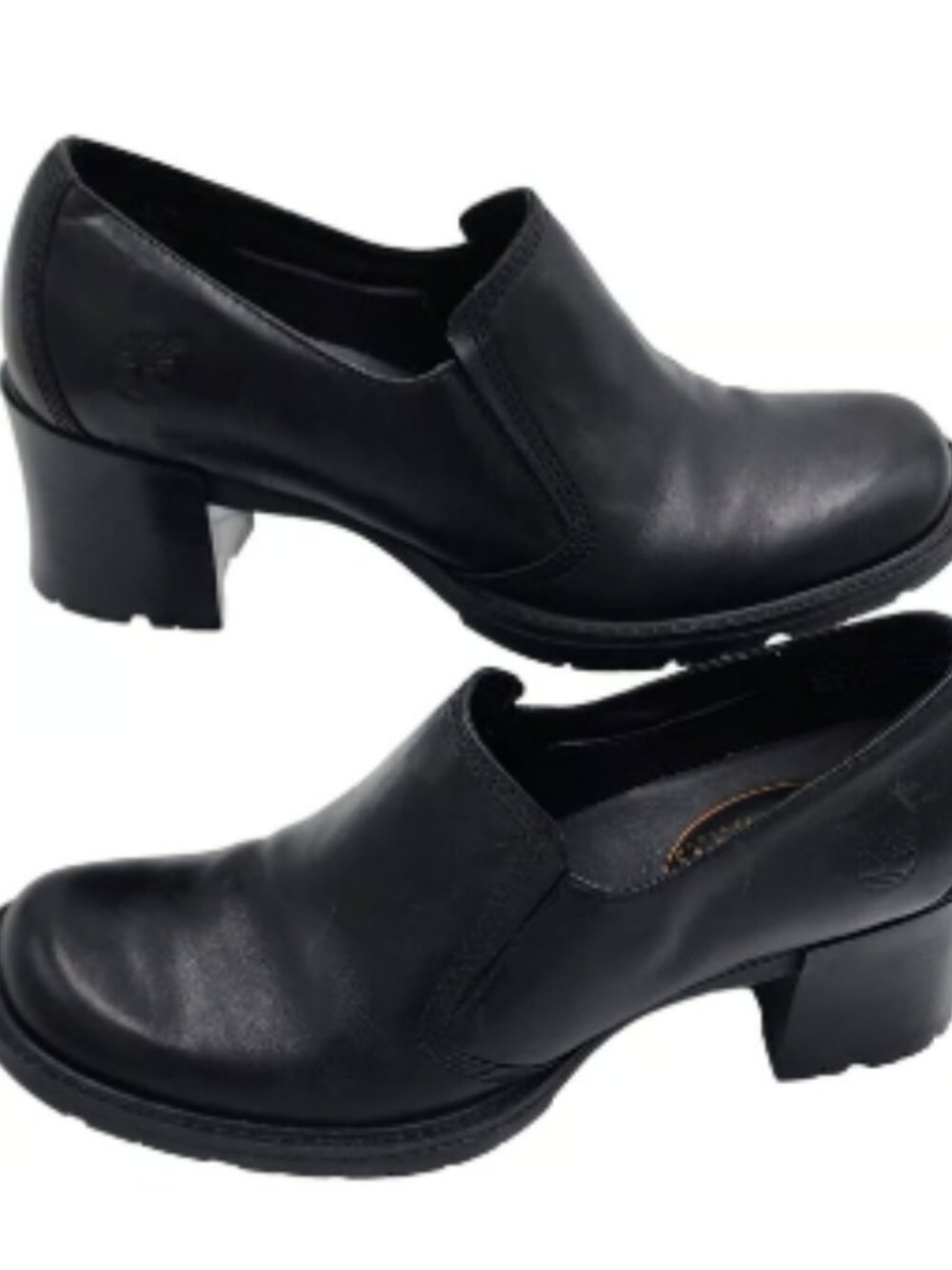 Chunky Black Leather Loafer Timberland Y2K Block Heel Slip-on